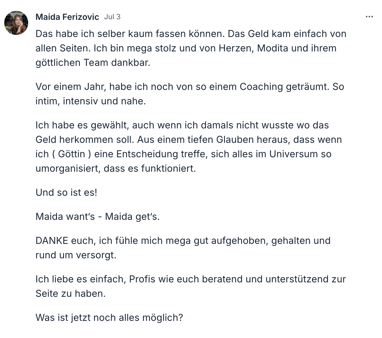 Testimonial Maida Ferizovic - Inner Circle